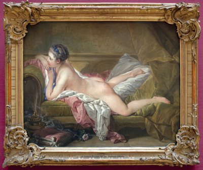 فتاة شابة مستلقية (صورة لماري لويز أو مورفي). عارياً على الأريكة أو الشقراء الشقراء. (ماري لويز أومورفي). لوحة فرانسوا باوتشر (١٧٠٣-١٧٧٠) ، زيت على قماش. 0.59 × 0.73 م. 1752. الفن الفرنسي من القرن الثامن عشر. البيناكوتيك السابق لمون بواسطة فرانسوا باوتشر