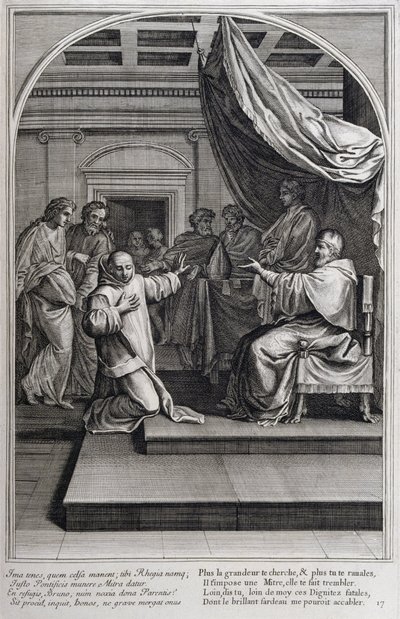 رسم توضيحي من "حياة القديس برونو ، مؤسس النظام الكارثوسي" باريس 1660. بعد لوحات Eustache Le Sueur ونقشها Fran Sois Chauveau © UIG / Leemage بواسطة فرانسوا شوفو