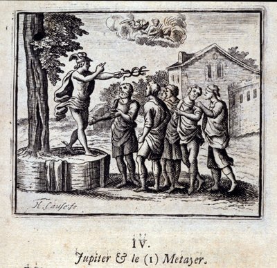 كوكب المشتري والميتير. أساطير جان دي لافونتين (1621-95). رسم توضيحي لفرانسوا تشوفو (1613-1676). طبعة 1728. بواسطة فرانسوا شوفو