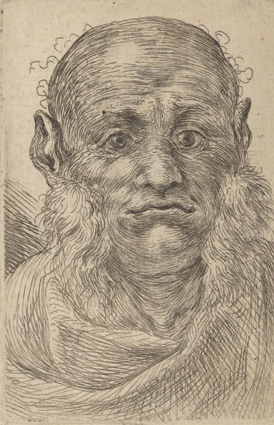 قناع لرجل أصلع مع سوالف معفنة ، من Divers Masques ، كاليفورنيا. 1635-45. بواسطة فرانسوا شوفو