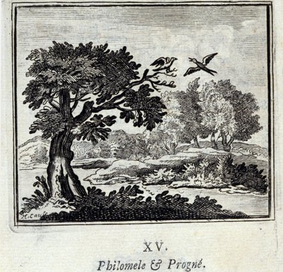 فيلوميل وبروني. أساطير جان دي لافونتين (1621-95). رسم توضيحي لفرانسوا تشوفو (1613-1676). طبعة 1728. بواسطة فرانسوا شوفو