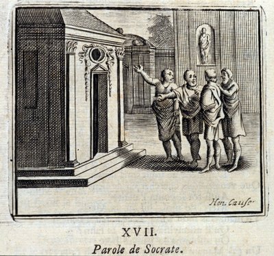 كلمة سقراط. أساطير جان دي لافونتين (1621-95). رسم توضيحي لفرانسوا تشوفو (1613-1676). طبعة 1728. بواسطة فرانسوا شوفو