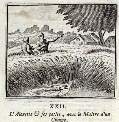 آلويت وأطفاله مع سيد المجال. أساطير جان دي لافونتين (1621-95). رسم توضيحي لفرانسوا تشوفو (1613-1676). طبعة 1728. بواسطة فرانسوا شوفو