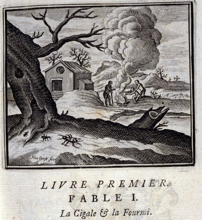 سيجال والنملة. أساطير جان دي لافونتين (1621-95). رسم توضيحي لفرانسوا تشوفو (1613-1676). طبعة 1728. بواسطة فرانسوا شوفو