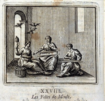 بنات مني. أساطير جان دي لافونتين (1621-95). رسم توضيحي لفرانسوا تشوفو (1613-1676). طبعة 1728. بواسطة فرانسوا شوفو