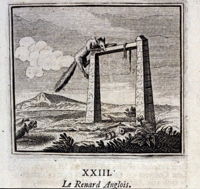 الثعلب الإنجليزي. أساطير جان دي لافونتين (1621-95). رسم توضيحي لفرانسوا تشوفو (1613-1676). طبعة 1728. بواسطة فرانسوا شوفو