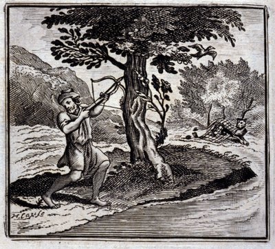حكايات الأسد والجرذ لجين دي لافونتين (1621-95). رسم توضيحي لفرانسوا تشوفو (1613-1676). طبعة 1728. بواسطة فرانسوا شوفو