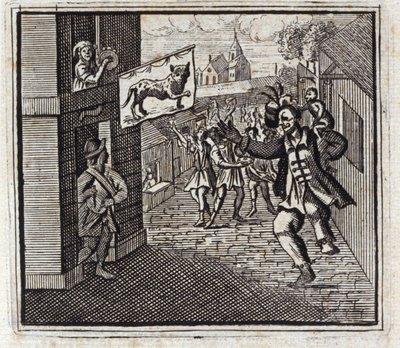القرد والفهد. أساطير جان دي لافونتين (1621-95). رسم توضيحي لفرانسوا تشوفو (1613-1676). طبعة 1728. بواسطة فرانسوا شوفو