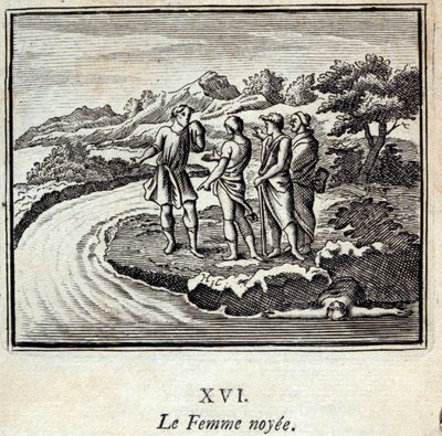 المرأة Noyee. أساطير جان دي لافونتين (1621-95). رسم توضيحي لفرانسوا تشوفو (1613-1676). طبعة 1728. بواسطة فرانسوا شوفو