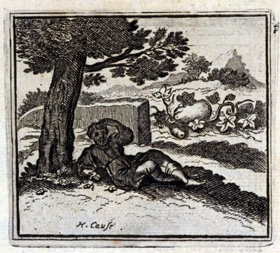 الجوزة واليقطين. أساطير جان دي لافونتين (1621-95). رسم توضيحي لفرانسوا تشوفو (1613-1676). طبعة 1728. بواسطة فرانسوا شوفو