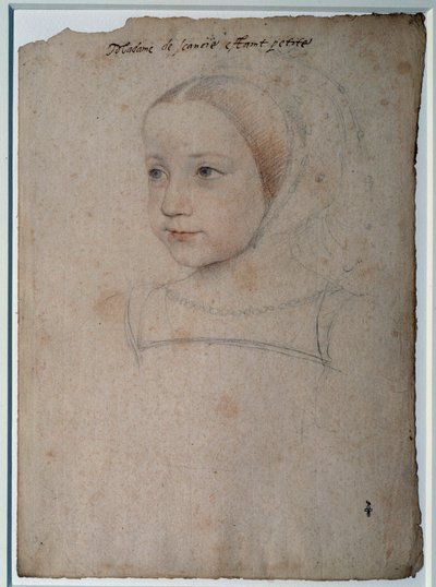 صورة لطفل مارغريت دو فرانس (1523-1574) ، ابنة فرانسوا الأول ، دوقة سافوي الرسم بالحجر الأسود ، الدم المعزز بالألوان المائية بواسطة فرانسوا كلويت (1515-1572) القرن السادس عشر شانتيلي ، متحف كوندي بواسطة فرانسوا كلويت