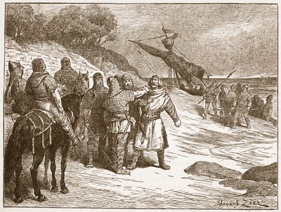 تم أخذ هارولد سجينًا بواسطة كونت بونثيو ، توضيح من `` تاريخ كاسيل المصور لإنجلترا &39;&39; (صورة بني داكن) بواسطة فرانسوا إدوارد زير