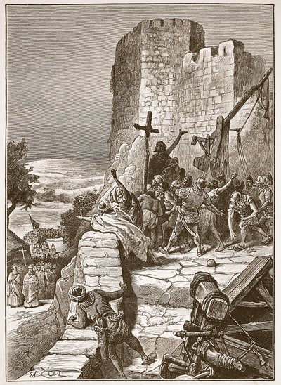 موكب الصليبيين حول أسوار القدس ، توضيح من "تاريخ إنجلترا المصور لكاسل" (صورة بني داكن) بواسطة فرانسوا إدوارد زير
