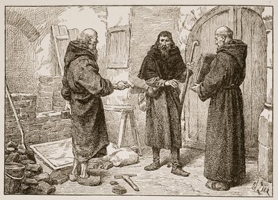 استقبال Lanfranc بواسطة Herlwin ، توضيح من "كنيسة إنجلترا: تاريخ للشعب" بقلم HDM Spence-Jones ، حانة. ج .1910 (صورة بني داكن) بواسطة فرانسوا إدوارد زير