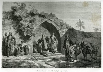 الناصرة للنافورة. نقش لإي زير ، لتوضيح قصة La Syria d'aujourd'hui ، بقلم M. Lortet ، عميد كلية الطب في ليون ، المكلف بمهمة علمية من قبل وزارة التعليم العام ، نُشرت في Tour du monde ، الأمم المتحدة بواسطة فرانسوا إدوارد زير