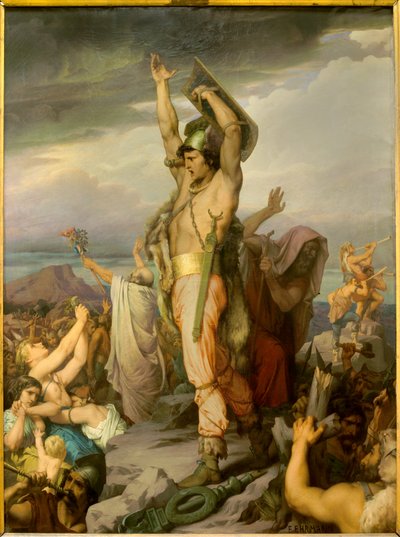 تمثيل فرسن جتريكس (72-46 قبل الميلاد) ، زعيم الغال. لوحة لفرانسوا إميل إيرمان (1833-1910). القرن ال 19. كليرمون فيران (كليرمون فيران). متحف روجر كويليوت للفنون - تمثيل لفرسن جتريكس (72-46 قبل الميلاد) ، زعيم الغال. تلوين بواسطة فرانسوا اميل ايرمان