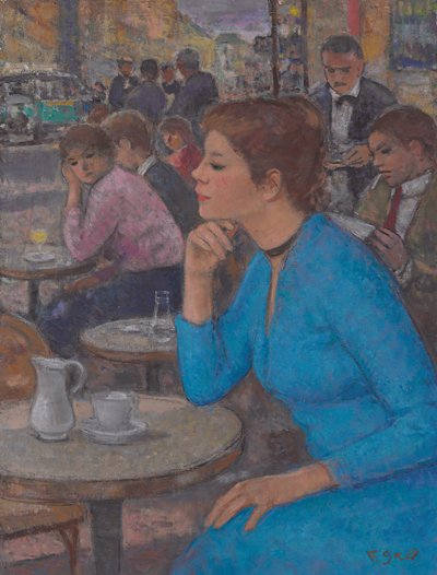 أوجيني في ثوب أزرق في "Deux Magots" ، باريس ، حوالي 1980 (زيت على قماش) بواسطة فرانسوا جال