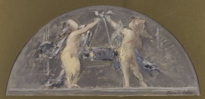 رسم تخطيطي لغرفة الطعام في فندق فيل دي فيل دي باريس، طفلان يرفعان صندوقًا كبيرًا معًا بواسطة فرانسوا لافون