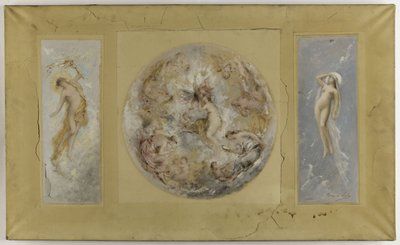رسم تخطيطي لمبنى بلدية بانتان: Amour et Psyché - Le jour et la nuit، في عام 1886 (زيت على الغواش، ورق على قماش) بواسطة فرانسوا لافون