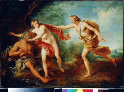 أبولو ودافني مع والده إله النهر بيني. لوحة لفرانسوا لو موين (1688-1737). زيت على قماش. الرسم الفرنسي من القرن الثامن عشر. متحف الدولة أرخانجيلسكوي العقارية ، موسكو بواسطة فرانسوا ليموين