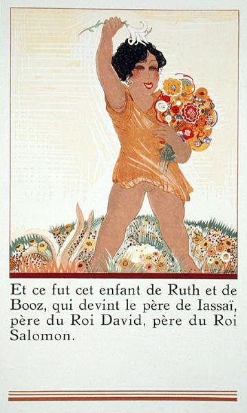 عوبيد ، ابن راعوث وبوعز ، من روث وبوز ، ترجمه جي سي ماردروس ، نُشر عام 1930 (نقش ملون) بواسطة فرانسوا لويس سميث