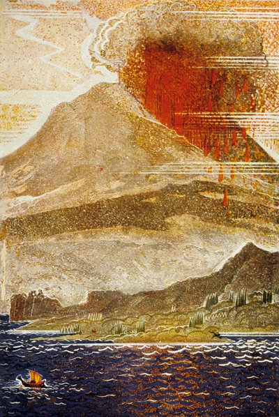 الأوديسة التي كتبها Homere: Ulysses تقترب من جزيرة بركان سايكلوب ، محفورة بواسطة ثيو شميد ، 1930-1933 litho بواسطة فرانسوا لويس سميث