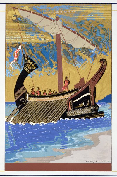 سفينة أوديسيوس ، من "هوميروس: الأوديسة" ، نشرت باريس 1930-1933 بواسطة فرانسوا لويس سميث