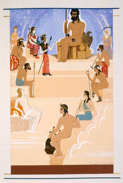 عبادة زيوس ، رسم توضيحي من `` L&39;Odyssee &39;&39; ، بواسطة هومر ، ترجمة فيكتور بيرارد ، 1929-1933 بواسطة فرانسوا لويس سميث