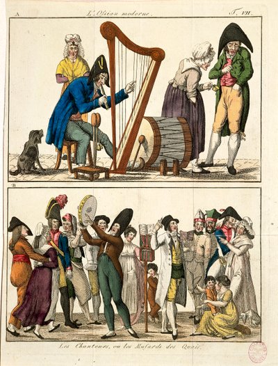 Caricature of modern Ossian and of street singers, by Francois Nicolas Martinet, engraving بواسطة فرانسوا نيكولا مارتينيه