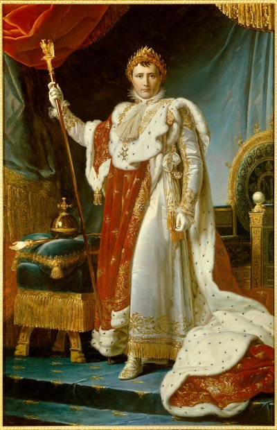 صورة في القدم لنابليون الأول بالزي المقدس (1769-1821) إمبراطور الرسم الفرنسي فرانسوا جيرارد (1770-1837). 1805. خافت. 2.23 × 1.43 م. فرساي ، متحف دو شاتو - صورة كاملة لنابليون الأول مرتديًا رداء التتويج (1769-1821) الإمبراطور بواسطة البارون فرانسوا باسكال سيمون جيرار