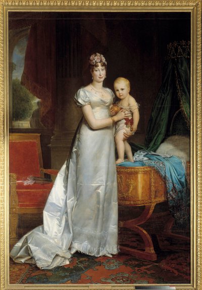 Portrait of the Impress Marie Louise (1791-1847) and the King of Rome Painting by Francois Gerard (1770-1837) 1813. Dim. 2,40 x 1,62 m. Versailles, Musee du Chateau - Portrait of the Empress Marie Louise (1791-1847) and the King of Rome. Painting by Franco بواسطة البارون فرانسوا باسكال سيمون جيرار