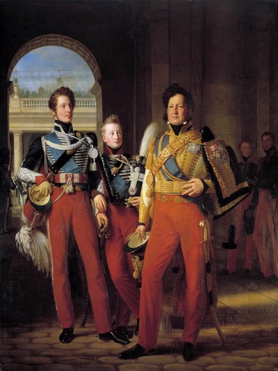 صور شخصية على قدم لويس فيليب الأول (1773-1850) ، دوق أورليانز بالزي الرسمي بصفته العقيد العام للفرسان ، وأبنائه: دوق شارتر ودوق نيمور رسم لويس هيرسينت (1777-1860) بعد فرانسوا جيرارد (1770-1837) 1832. الأحد 2 بواسطة البارون فرانسوا باسكال سيمون جيرار