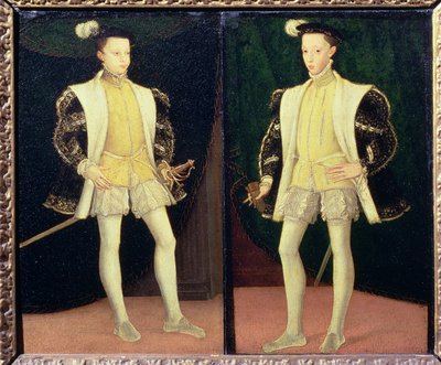 من اليسار إلى اليمين فرانسيس الثاني (1544-1560) وتشارلز التاسع (1550-1574) من فرنسا بواسطة ورشة فرانسوا في كلويت