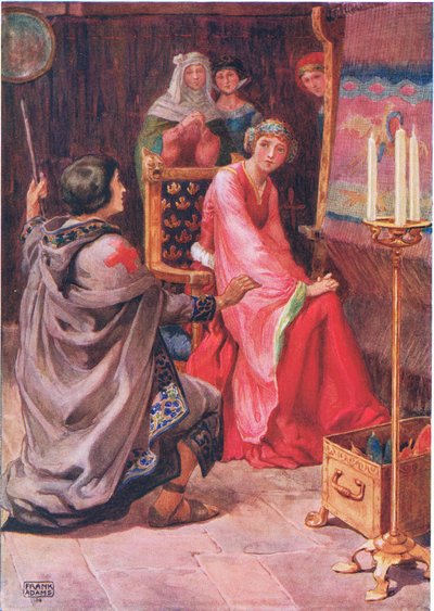 "الحاج والملكة" من "The Staff Scrip" بقلم Dante G. Rossetti (1828-1882) موضحة في "قصص أطفال من الشعراء" بقلم MDBelgrave و H.Hart (لون ليثو) بواسطة فرانك ادامز