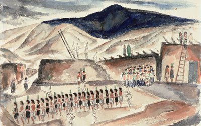 رقصة الذرة الخضراء ، سانتا دومينغو ، نيو مكسيكو ، قبل عام 1932 (مرحاض على ورق) بواسطة فرانك آبلغيت