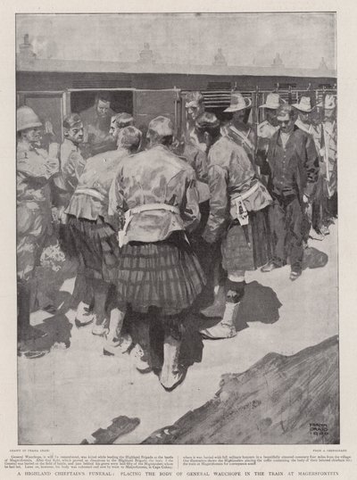 جنازة زعيم المرتفعات ، وضع جثة الجنرال Wauchope في القطار في Magersfontein بواسطة Frank Craig