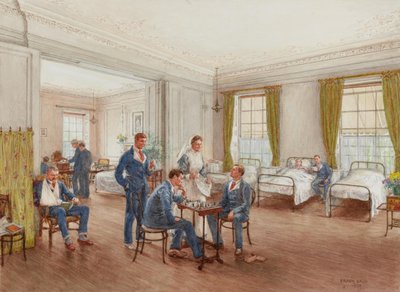 تعافي الجنود الذين يلعبون الشطرنج في جناح في مستشفى Sulhampstead House ، Berkshire ، c.1918 (مرحاض على ورق) بواسطة فرانك داد