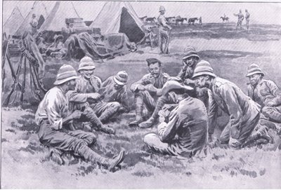 الجنود المتعبون يستمتعون بالراحة ، من بعد بريتوريا: حرب العصابات التي نشرتها Harmsworth Bros Limited ، 1901 بواسطة فرانك داد