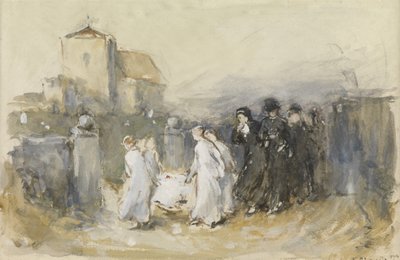 دراسة عن أول مولود لها ، Horsham Churchyard (جنازة المولود الأول) ، 1874 (مرحاض على ورق) بواسطة فرانك هول