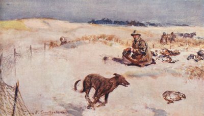 الحياة البرية في إيست أنجليا: صيد الأرانب في بريكلاند (ليثو ملون) بواسطة فرانك ساوثجيت