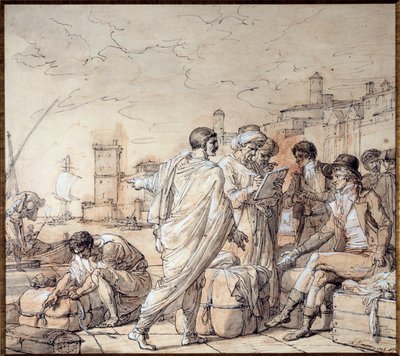 Negociants على أرصفة ميناء مرسيليا رسم فرانسوا أندريه فنسنت (1746-1816) متحف مارسيليا البحري في القرن الثامن عشر بواسطة فرانسوا أندريه فنسنت