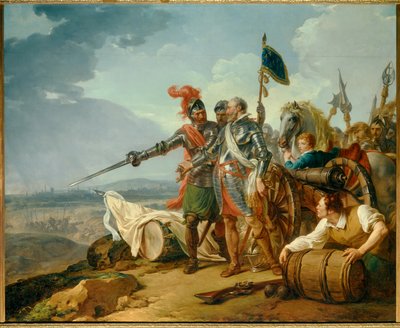 War of Religions: “King Henry IV bringing food into Paris in August 1590” King Henry IV (1553-1610) near Paris during the siege of the city in 1590 supplies starving Parisians. Painting by Francois Andre Vincent (1746-1816) 1783 Sun. 1,57x1,92 m بواسطة فرانسوا أندريه فنسنت