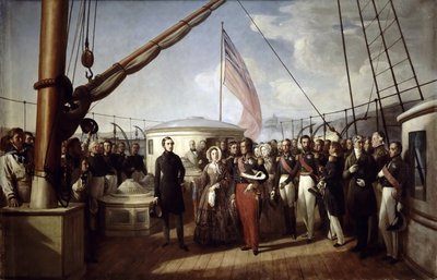 استلمت الملكة فيكتوريا الملك لويس فيليب الأول على متن اليخت الملكي ، 2 سبتمبر 1843 بواسطة فرانسوا أوغست بيارد