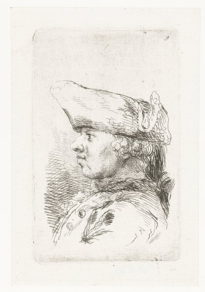 رأس الرجل مع tricorne مجموعة من القطع الصغيرة والعناوين الرئيسية (عنوان المسلسل) بواسطة فرانسوا تشيرو (الثاني)