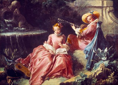 La lecon de musique Painting by Francois Boucher (1703-1770). 18th century. Paris. Musee Cognacq Jay بواسطة فرانسوا باوتشر