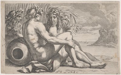 آلهة الأنهار مستلقية أمام منظر بحري ، 1651-182. بواسطة فرانسوا بورلييه