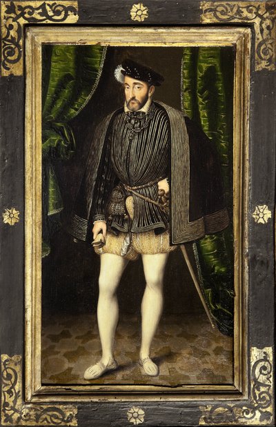 Portrait of Henry II (1519-1559), son of Francois 1st and Claude de France, king of France from 1547 to 1559, painting of the workshop of Francois Clouet, made around 1520-1572, reduced version of the life-size portrait by Francois Clouet. Photography, KIM بواسطة فرانسوا كلويت