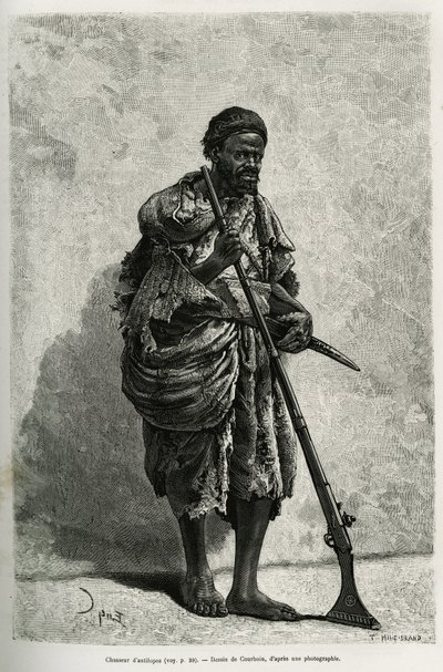 صائد الظباء. نقش كوربوين ، لتوضيح الصحراء الجزائرية ، بقلم ف.لارجو ، في 1874-1878 ، نُشر في Tour du monde ، تحت إشراف إدوارد شارتون (1807-1890) بواسطة فرانسوا كوربوين