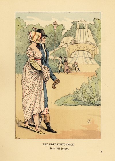 زوجان عصريان في أفعوانية الجبال الروسية ، Les Montagnes Russes a Belleville ، بني في عام 1812. (أول انعكاس ، السنة السابعة بواسطة فرانسوا كوربوين