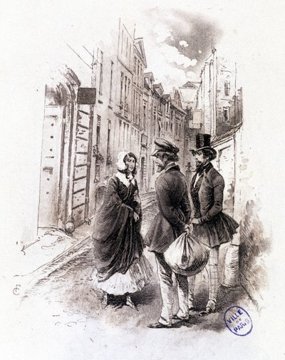 رسم توضيحي لـ "" ملف تعريف grisette "" "جديد ينتمي إلى Receuil" "Mimi de Pinson" "لألفريد دي موسيت بواسطة فرانسوا كوربوين